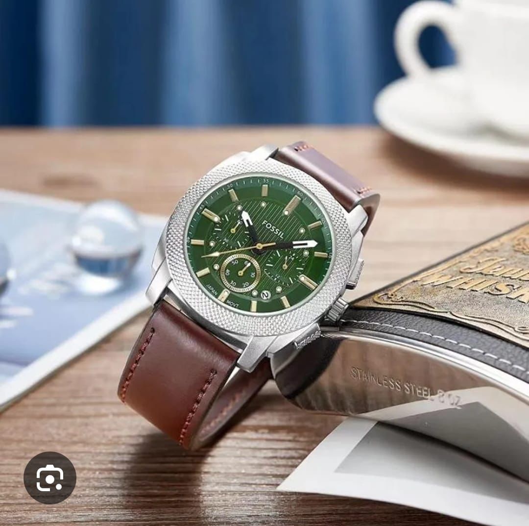 Stylish Green Sport Leather Chronograph Watch for Men