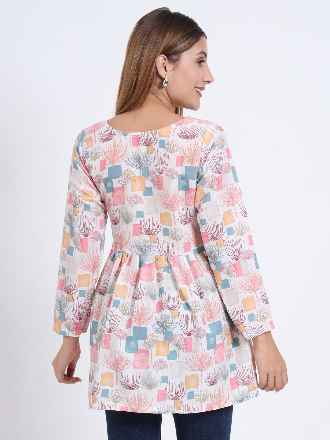 Stylish V-Neck Rayon Top with Multi-Color Digital Print and 3/4 Sleeves