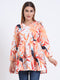 Trendy Rayon V-Neck Top – Multi-Colour Digital Print, 3/4 Sleeve