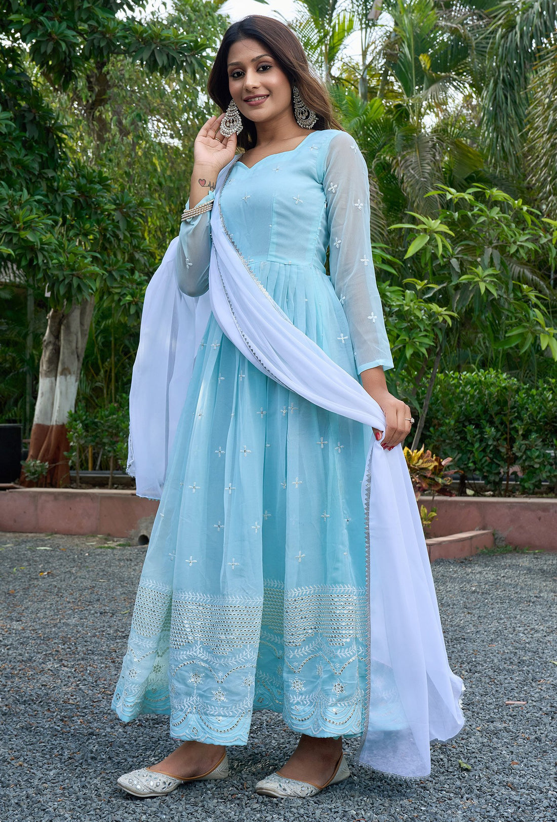 Embroidered Sky Blue Georgette Anarkali Gown | Eagle Style