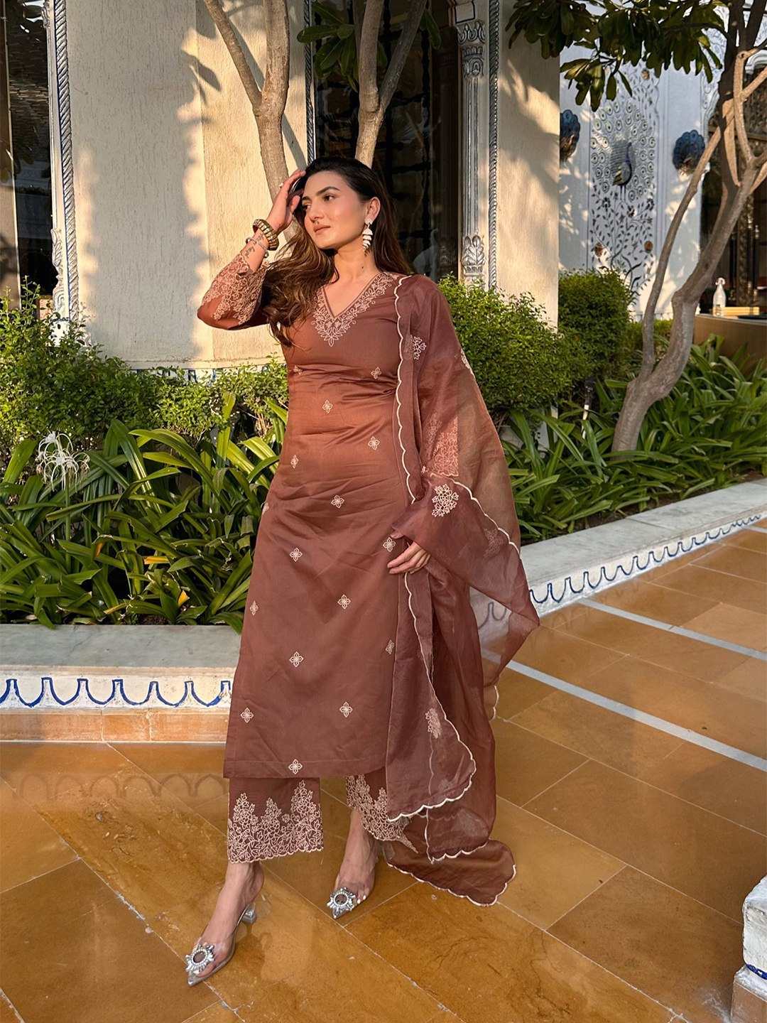 Paheli Women Silk Kurta Pant Dupatta Set | Tesla Fabric Embroidered