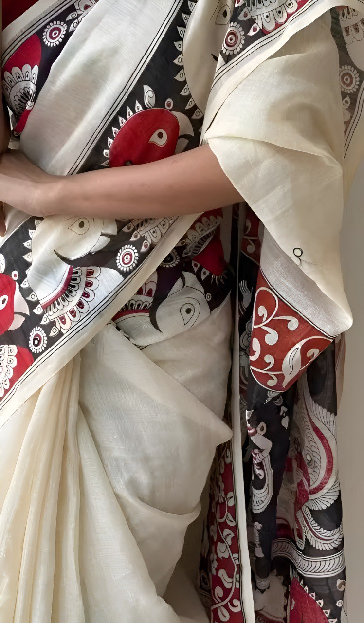 Graceful Chanderi Cotton Saree with Artistic Digital Print & Handmade Zalar