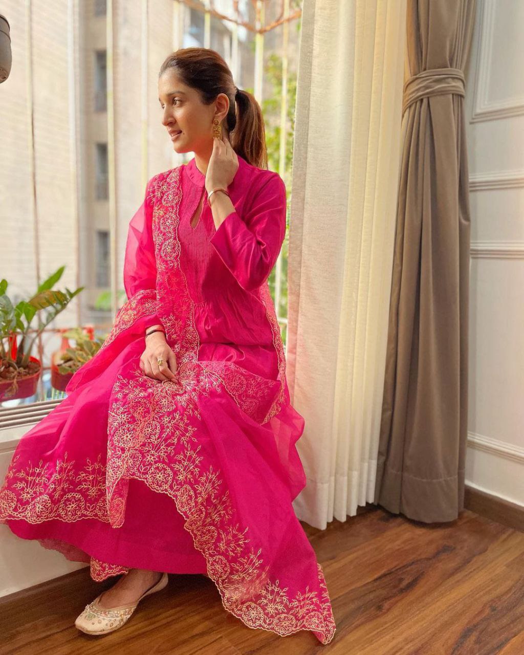 Pure Cotton Kurta-Pant Set with Embroidered Organza Dupatta