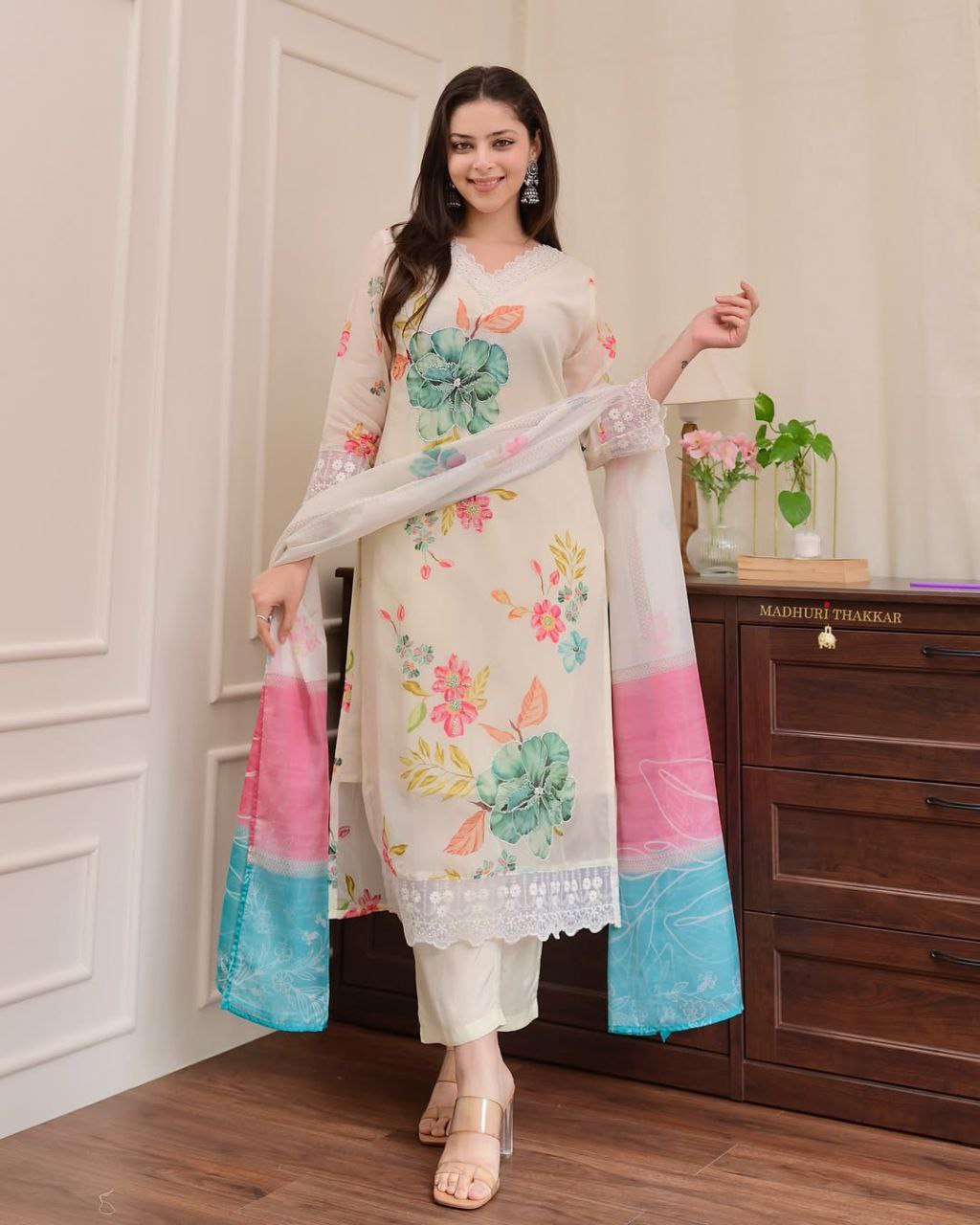 Elegant Reshmi Orgenza: Handwork Dupatta Pant Set