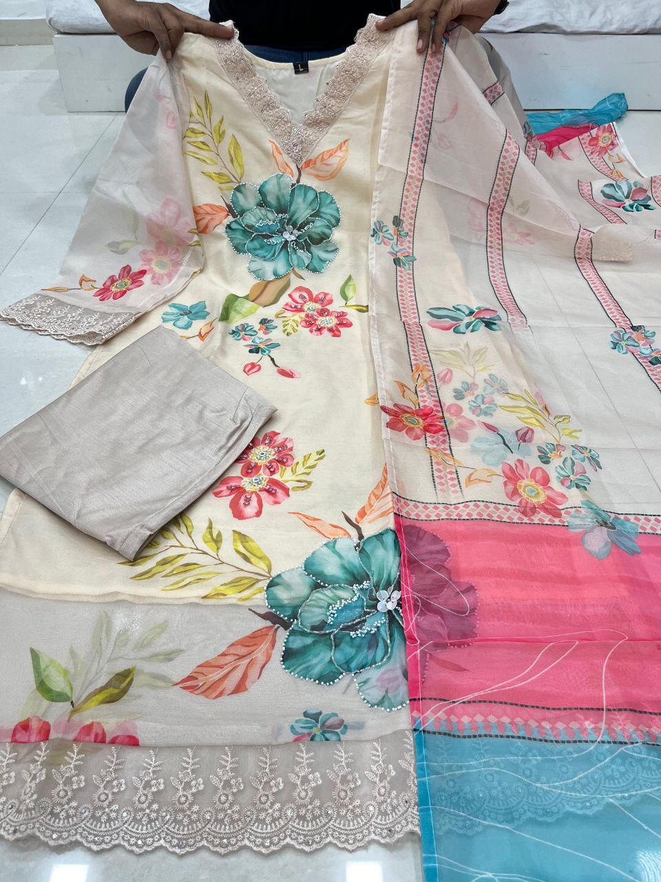 Elegant Reshmi Orgenza: Handwork Dupatta Pant Set