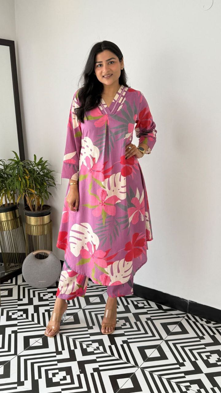 Graceful Charm: Cord Set Cotton Kurta Pant Set