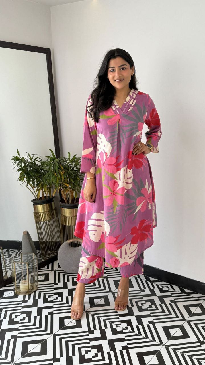 Graceful Charm: Cord Set Cotton Kurta Pant Set