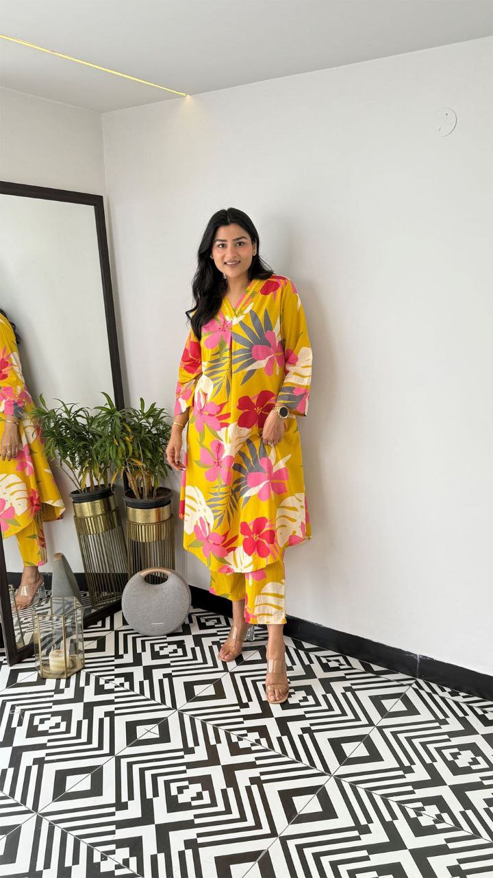 Graceful Charm: Cord Set Cotton Kurta Pant Set
