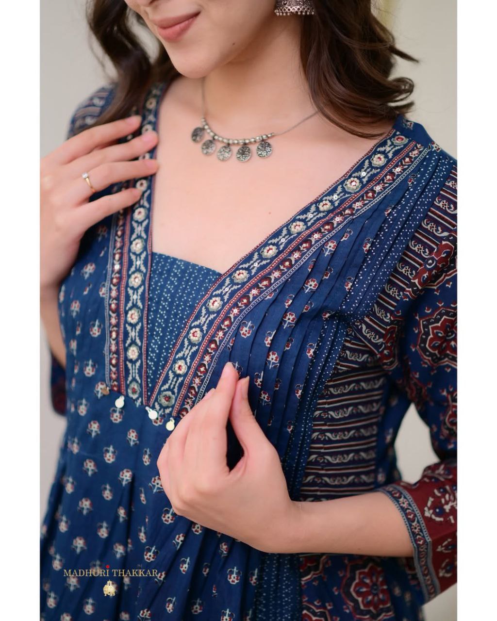 Elegant Blue: MAL Cotton Kurta Plazo with Handwork Neck & Dupatta Set