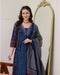 Elegant Blue: MAL Cotton Kurta Plazo with Handwork Neck & Dupatta Set