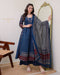 Elegant Blue: MAL Cotton Kurta Plazo with Handwork Neck & Dupatta Set