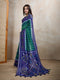 Festive Wear Blue & Green Ikat Printed Chanderi Saree for Weddings