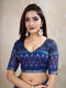 Olive Green & Blue Ikat Printed Chanderi Saree with Contrast Border
