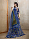 Olive Green & Blue Ikat Printed Chanderi Saree with Contrast Border