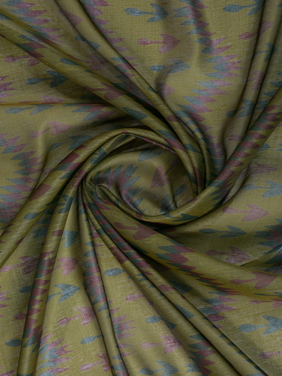 Olive Green & Blue Ikat Printed Chanderi Saree with Contrast Border
