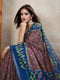 Traditional Brown Chanderi Saree with Blue Border & Ikat Print Design