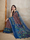 Traditional Brown Chanderi Saree with Blue Border & Ikat Print Design