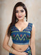 Traditional Brown Chanderi Saree with Blue Border & Ikat Print Design