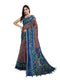 Traditional Brown Chanderi Saree with Blue Border & Ikat Print Design