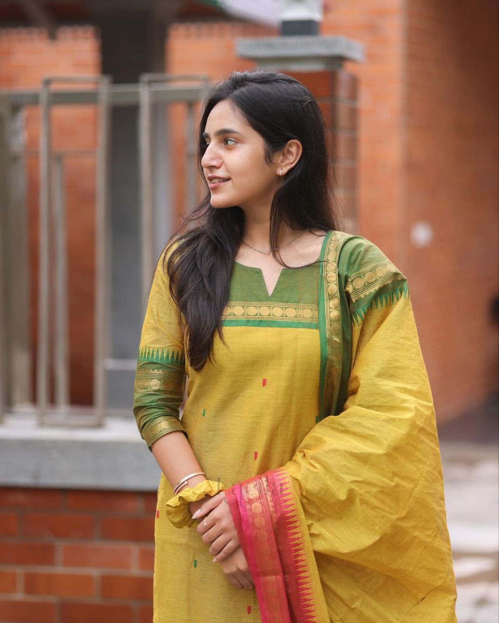 Elegant Kanchi Cotton Suit Set with South Cultural Design & Hand Zari Jacquard Dupatta