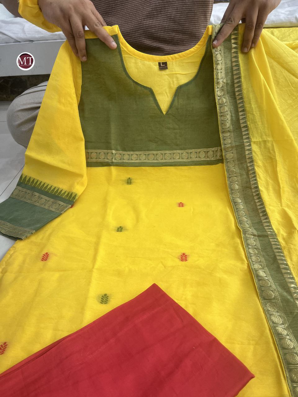 Elegant Kanchi Cotton Suit Set with South Cultural Design & Hand Zari Jacquard Dupatta