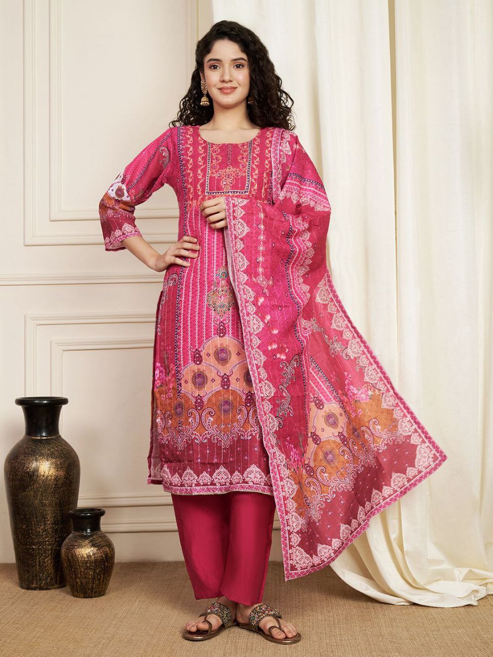 Enchanting Softy Muslin Elegance: Digital Print & Hand Embroidered Pakistani Suit