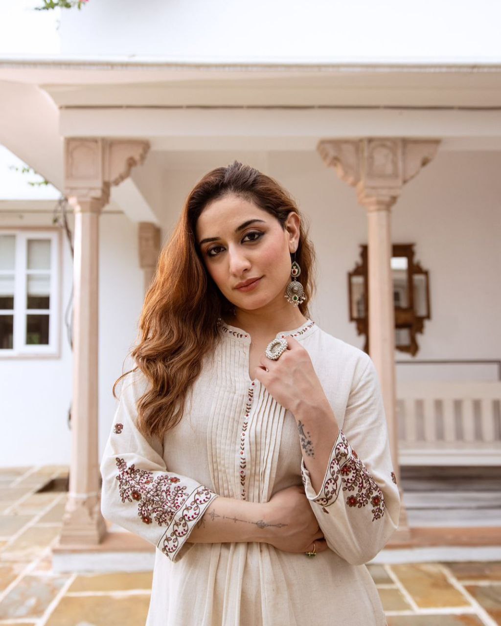 South Cotton Elegance: Top & Pant Suit Set with Attached Sleeves