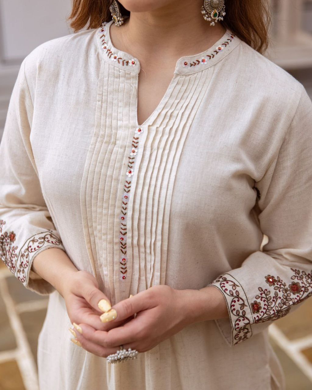 South Cotton Elegance: Top & Pant Suit Set with Attached Sleeves