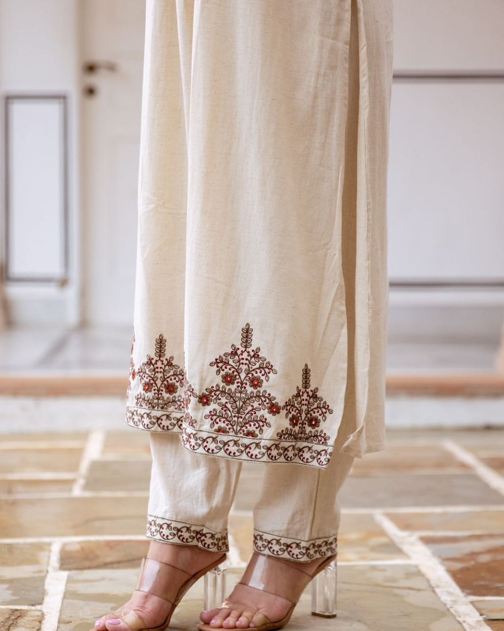 South Cotton Elegance: Top & Pant Suit Set with Attached Sleeves
