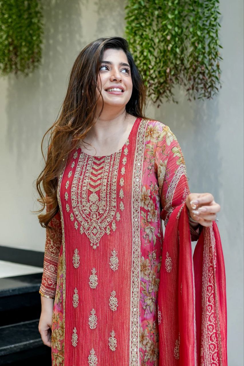 Festival Special Premium Chinon Kurti Set | Embroidered 3-Piece Festive Wear