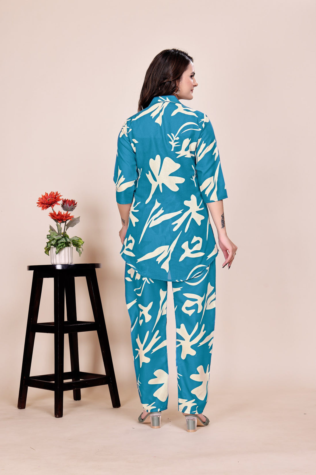 Heavy Poly Rayon Short Top & Pant Set with Designer Neckline