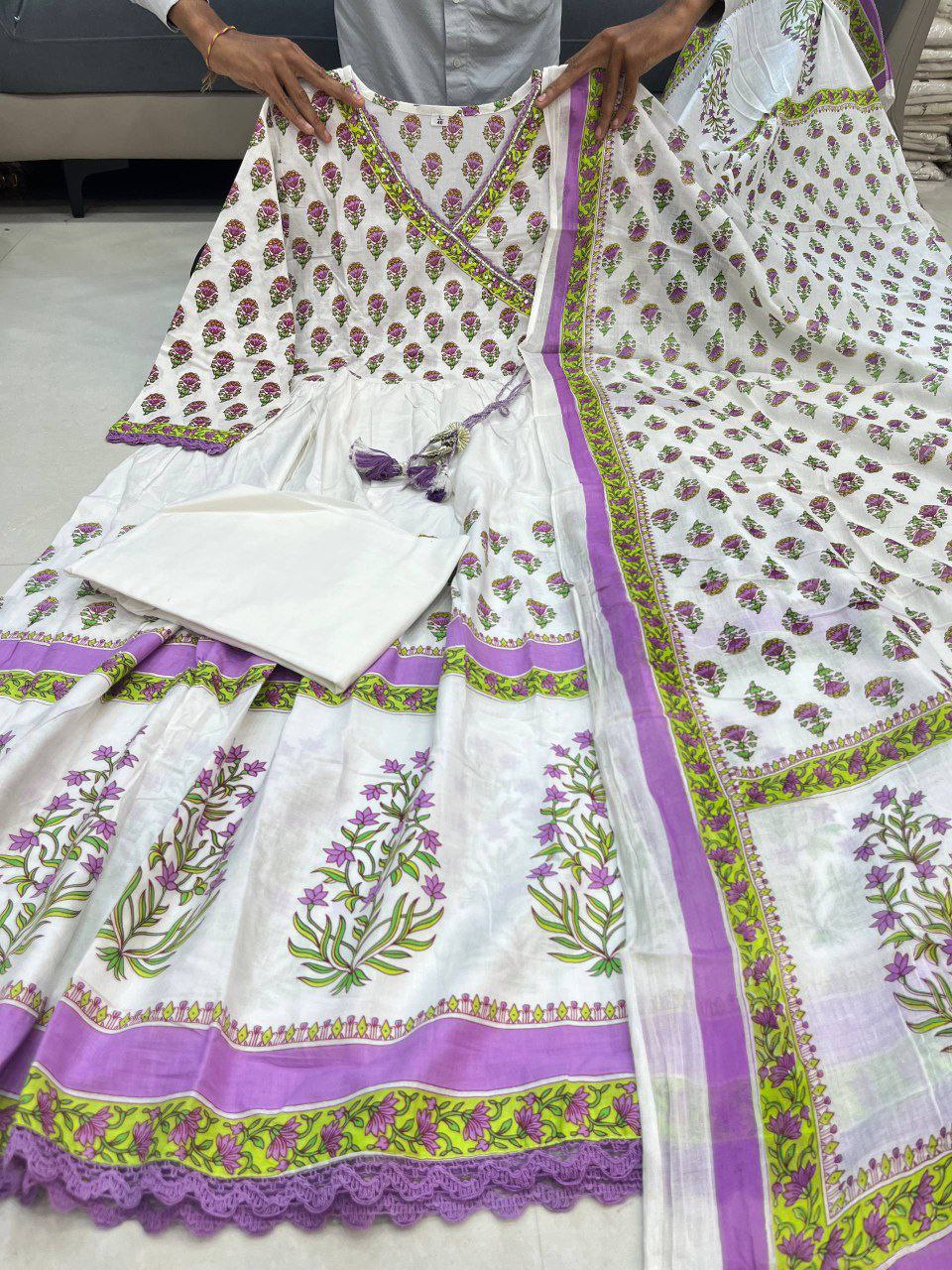 Elegant Pink: MAL Cotton Handwork Kurta Pant Dupatta Set