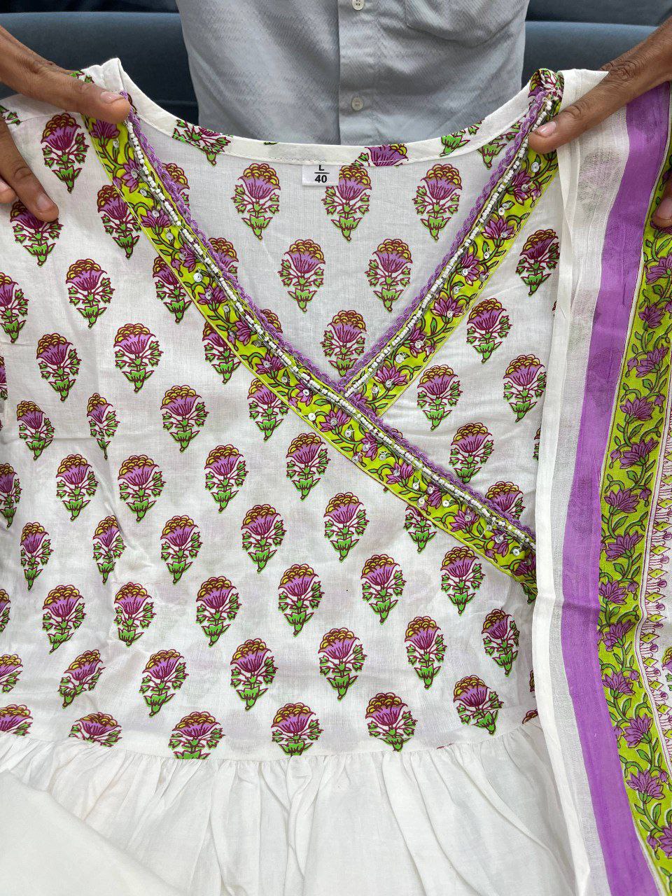 Elegant Pink: MAL Cotton Handwork Kurta Pant Dupatta Set