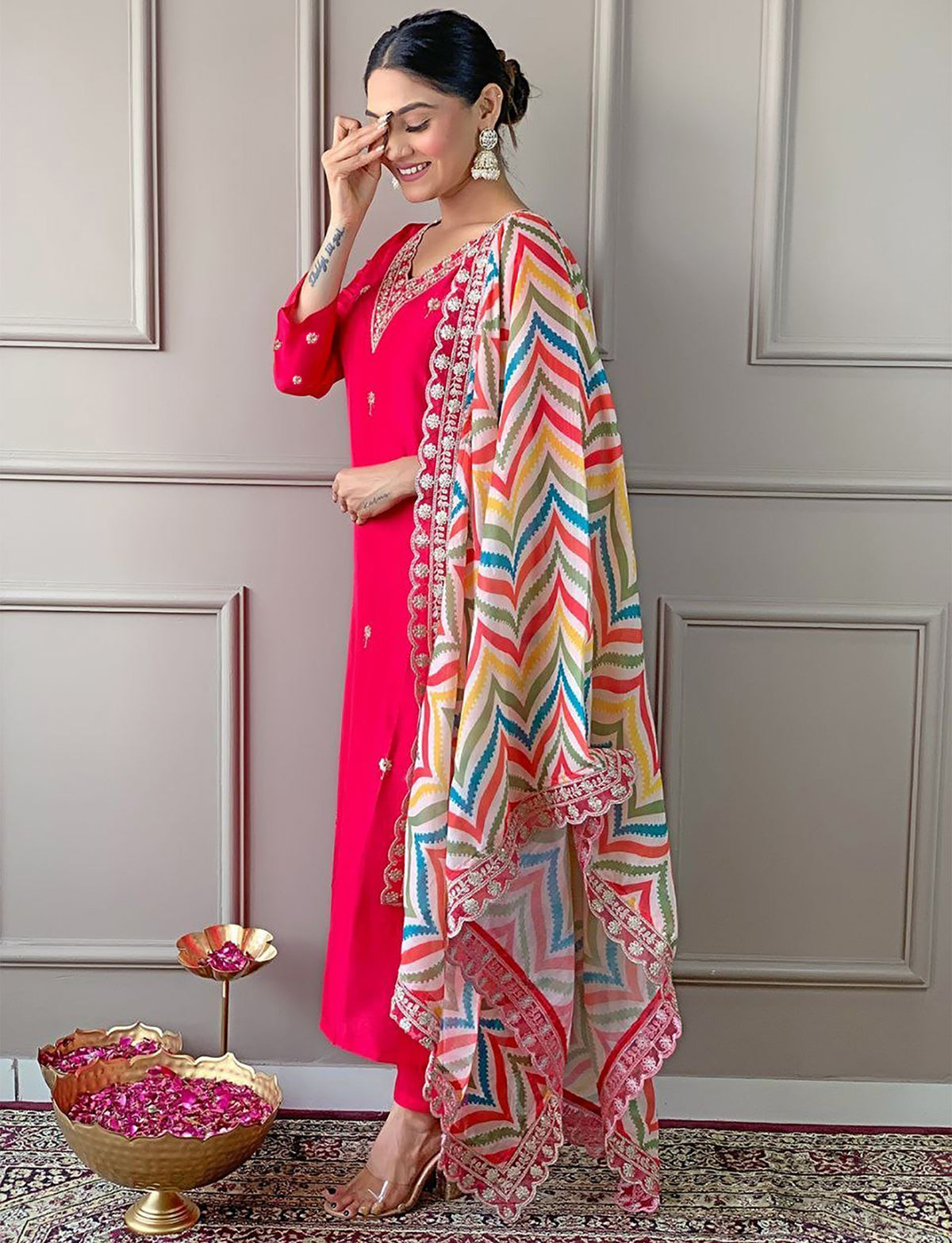 Pure Silk Kurta, Pant & Dupatta Set for Women